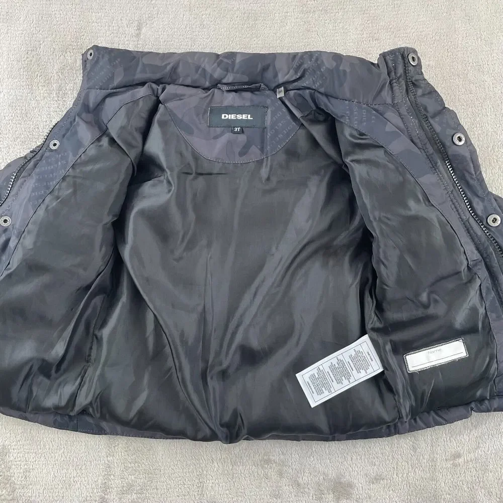 Diesel Jacket Boys 3T Black Camo Puffer‎ Zip Pockets Long Sleeve Button Up